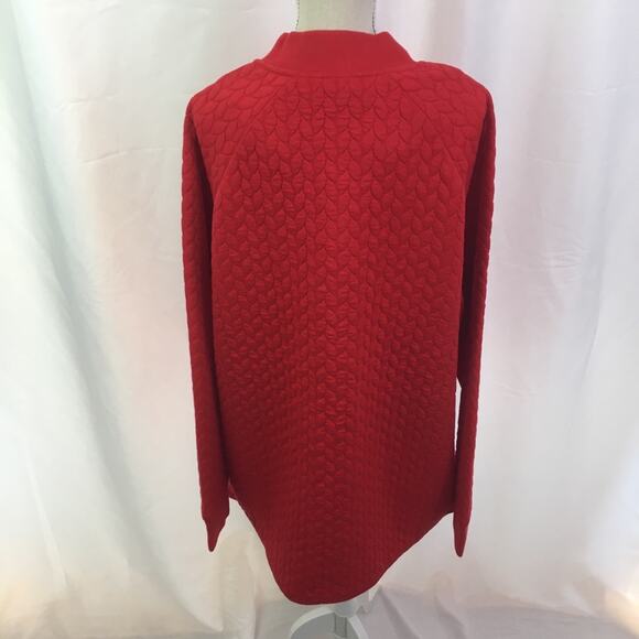 Isaac Mizrahi Live Jacquard Cable Knit Jacket Red - Picture 5 of 11